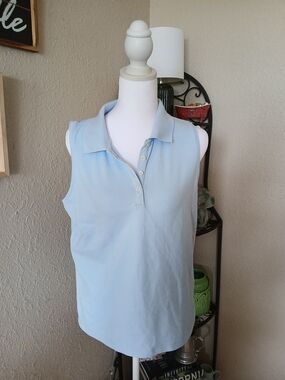 Sleeveless Polo Tank Top in Light Blue
